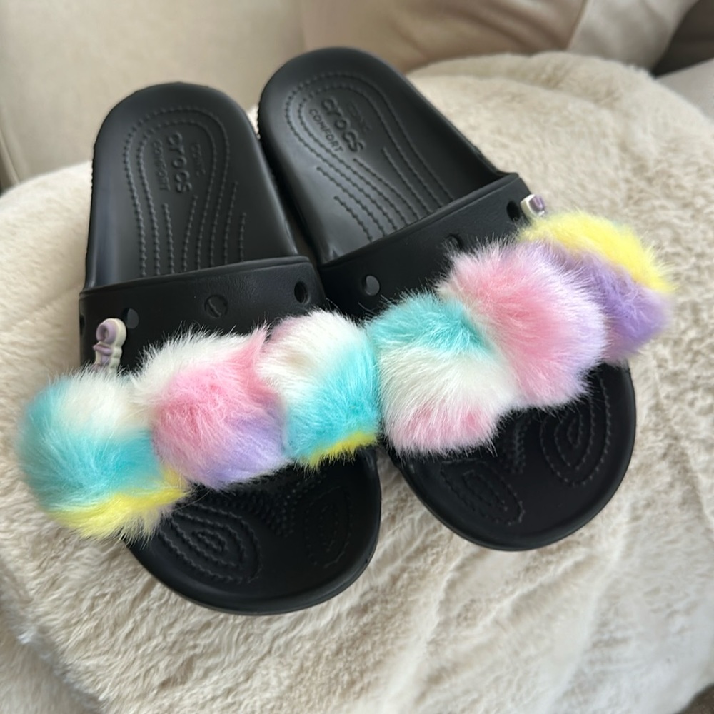 Crocs  Shoes Sandals slides Classic with pompom detail! New never worn!